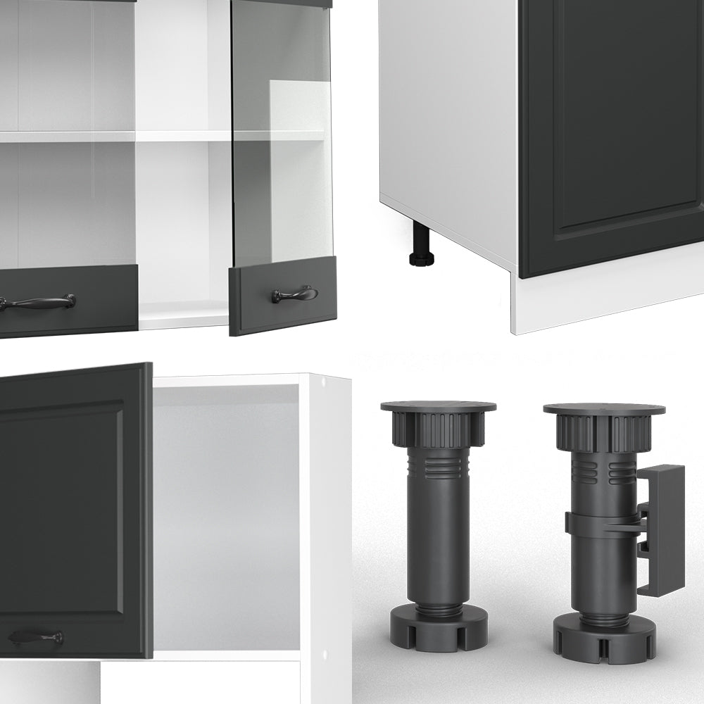 Vicco Cucina componibile Antracite casa di campagna/bianco 300 cm con armadio alto, PL Marmo