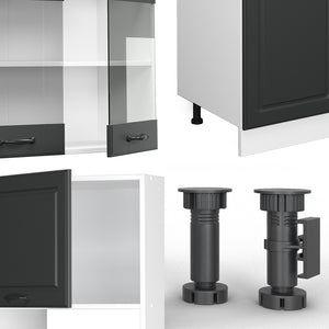 Vicco Cucina componibile Antracite casa di campagna/bianco 300 cm con armadio alto, PL Marmo