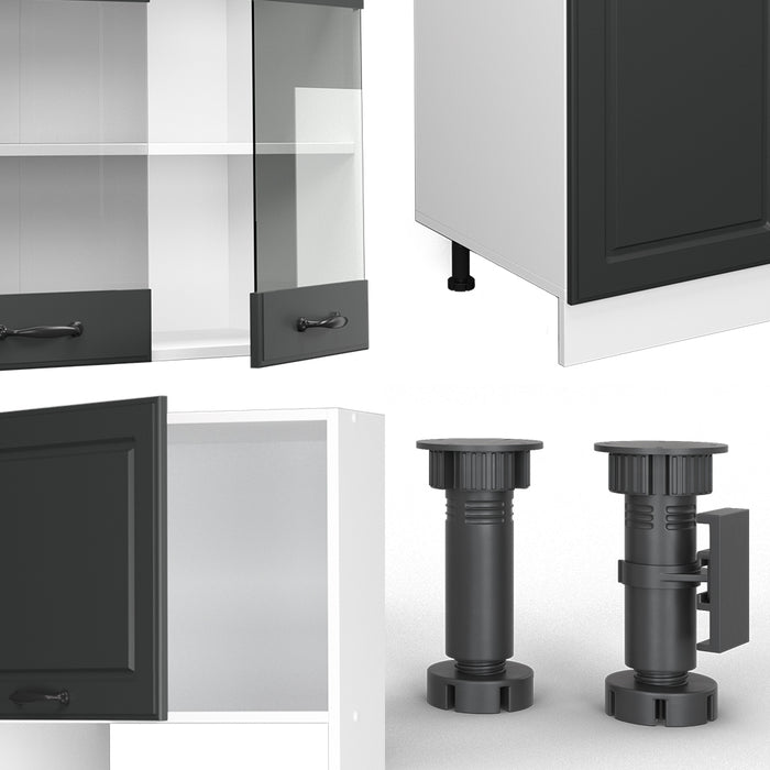 Vicco Cucina componibile Antracite casa di campagna/bianco 300 cm con armadio alto, PL Marmo