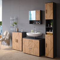 Vicco Set mobili bagno Quercia dorata/antracite 4 pezzi, con cassettiera e mobile midi