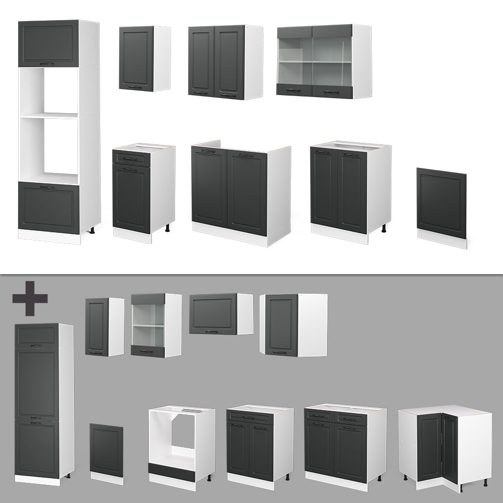Vicco Cucina componibile Antracite casa di campagna/bianco 300 cm con armadio alto, PL Marmo