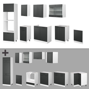 Vicco Cucina componibile Antracite casa di campagna/bianco 300 cm con armadio alto, PL Marmo