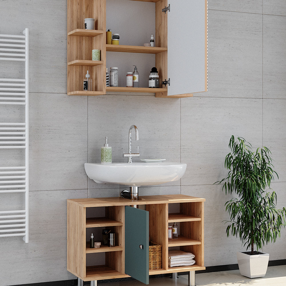 Vicco Set mobili bagno Verde 2 parti, mobile base 80 cm