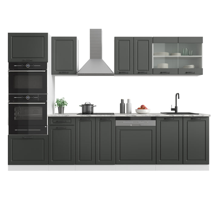 Vicco Cucina componibile Antracite casa di campagna/bianco 300 cm con armadio alto, PL Marmo