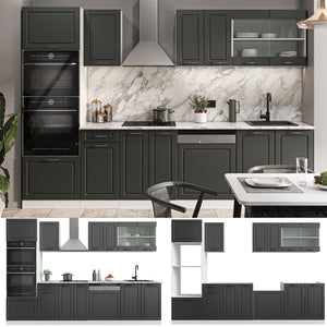 Vicco Cucina componibile Antracite casa di campagna/bianco 300 cm con armadio alto, PL Marmo