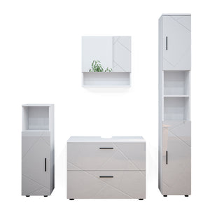 Vicco Set mobili bagno Bianco lucido 4 parti, con cassettiera e colonna