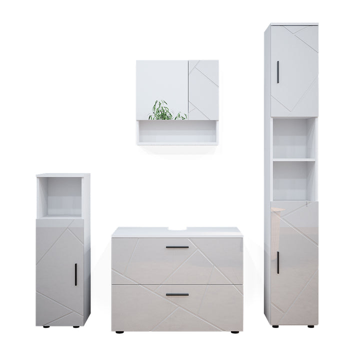 Vicco Set mobili bagno Bianco lucido 4 parti, con cassettiera e colonna