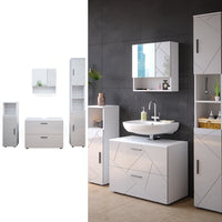Vicco Set mobili bagno Bianco lucido 4 parti, con cassettiera e colonna
