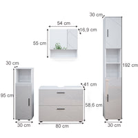 Vicco Set mobili bagno Bianco lucido 4 parti, con cassettiera e colonna