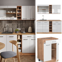 Vicco Cucina completa Bianco lucido/oro power oak 160 cm , PL Antracite