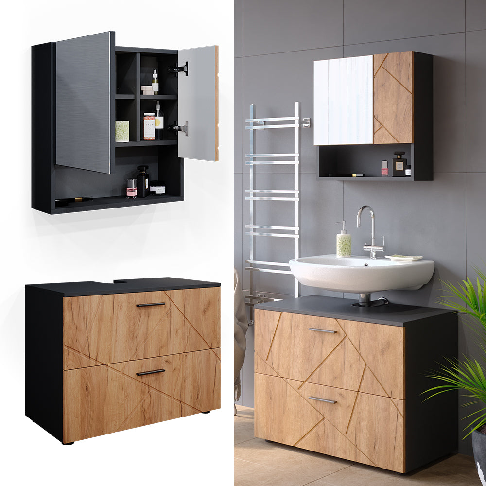 Vicco Set mobili bagno Quercia dorata/antracite 2 parti