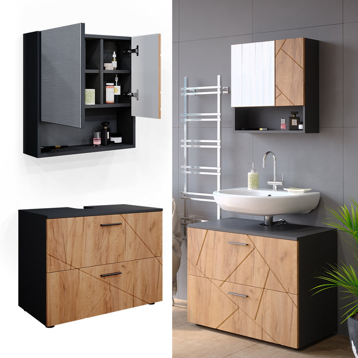 Vicco Set mobili bagno Quercia dorata/antracite 2 parti