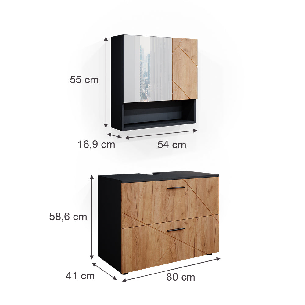 Vicco Set mobili bagno Quercia dorata/antracite 2 parti