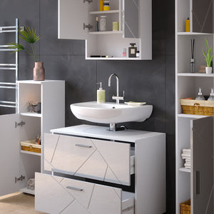 Vicco Set mobili bagno Bianco lucido 4 parti, con cassettiera e colonna