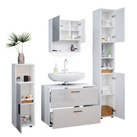 Vicco Set mobili bagno Bianco lucido 4 parti, con cassettiera e colonna