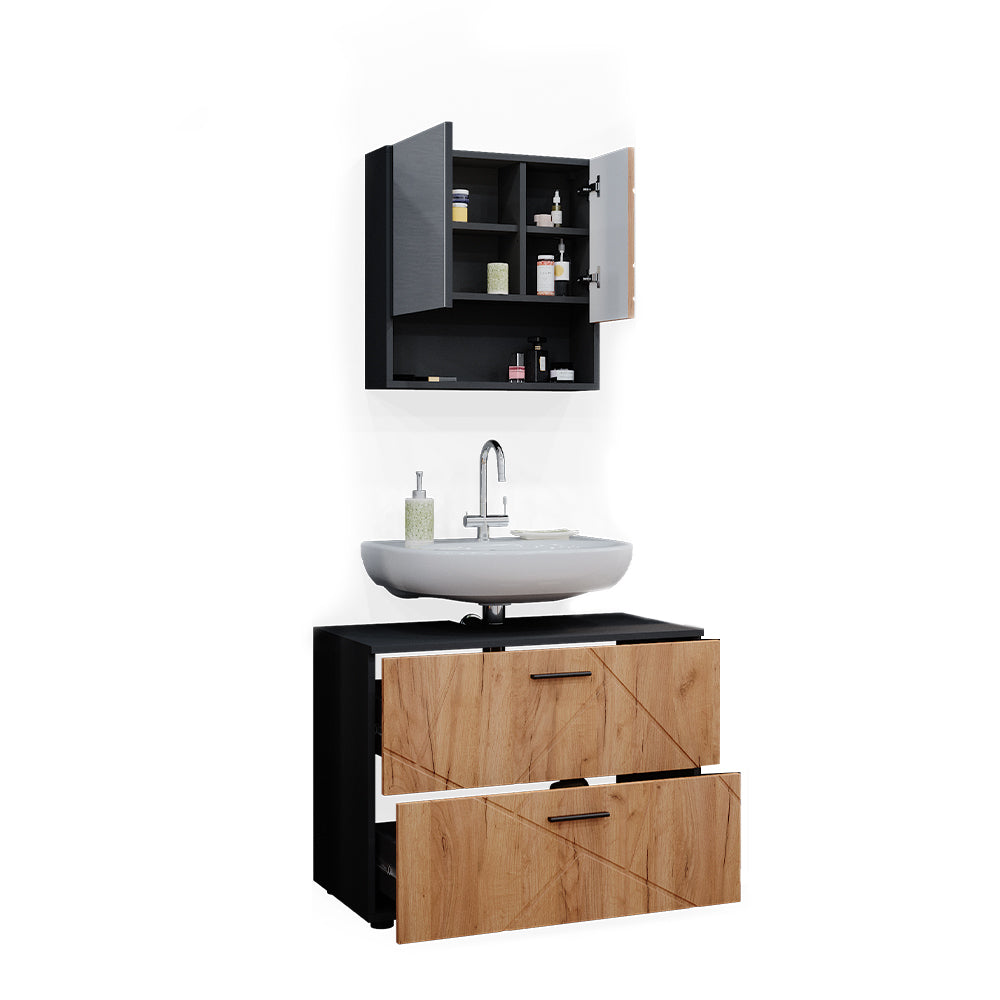 Vicco Set mobili bagno Quercia dorata/antracite 2 parti