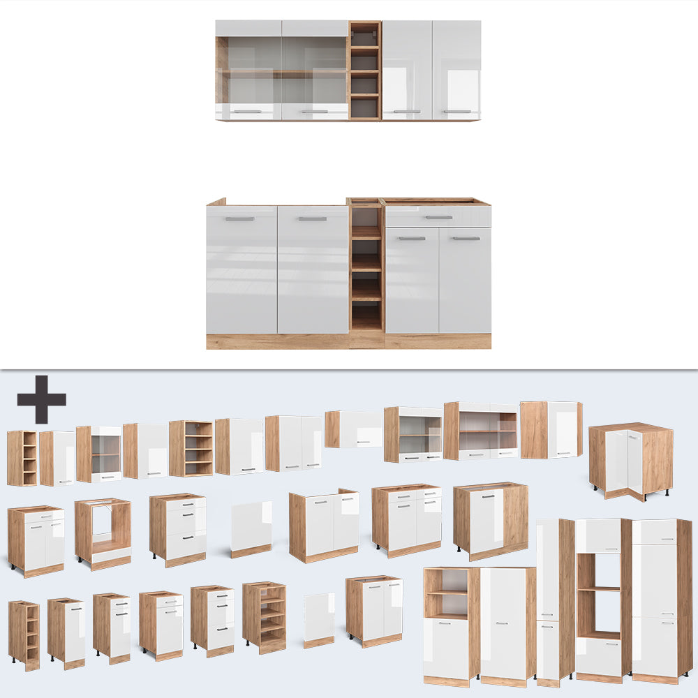 Vicco Cucina completa Bianco lucido/oro power oak 160 cm , PL Antracite