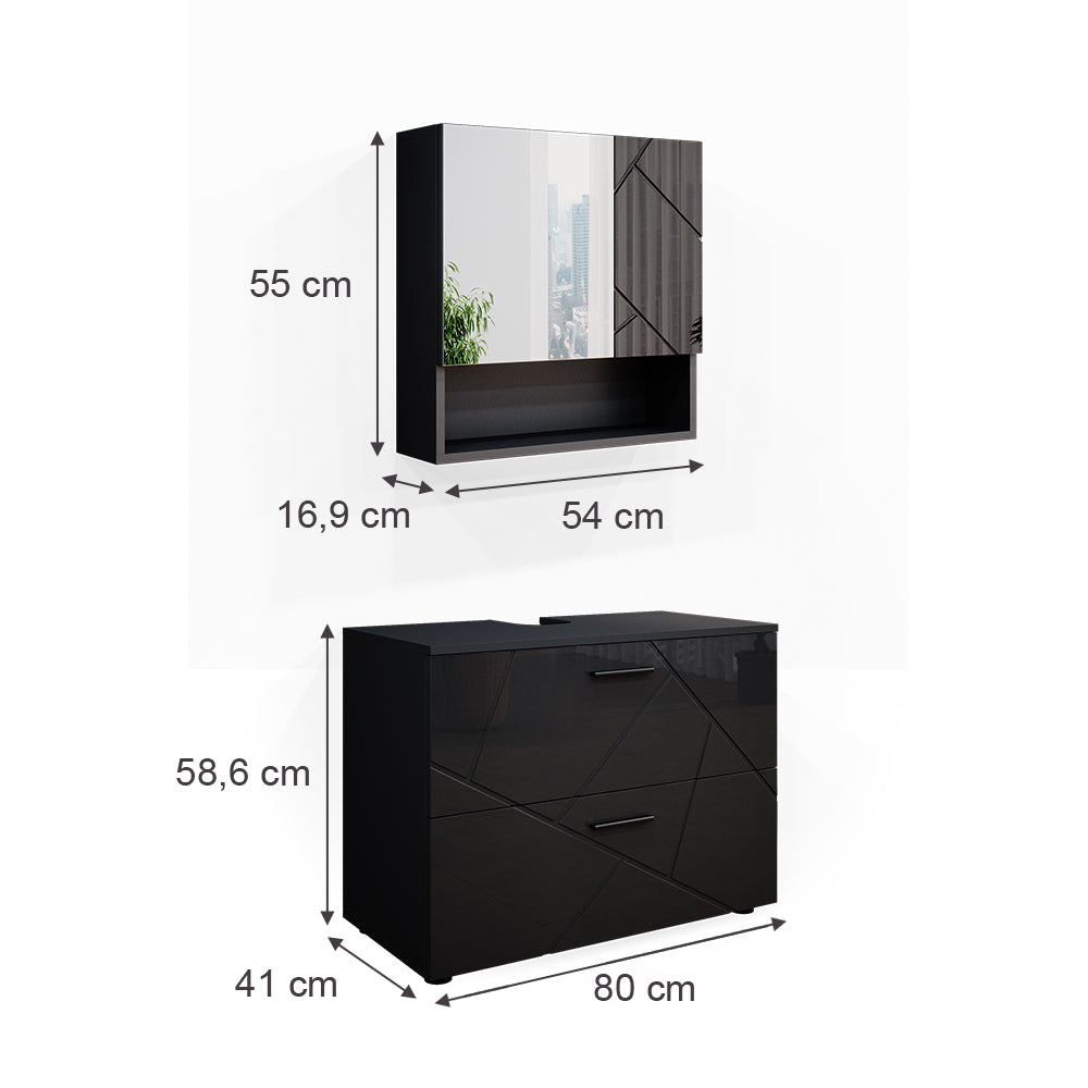 Vicco Set mobili bagno Antracite lucido 2 parti