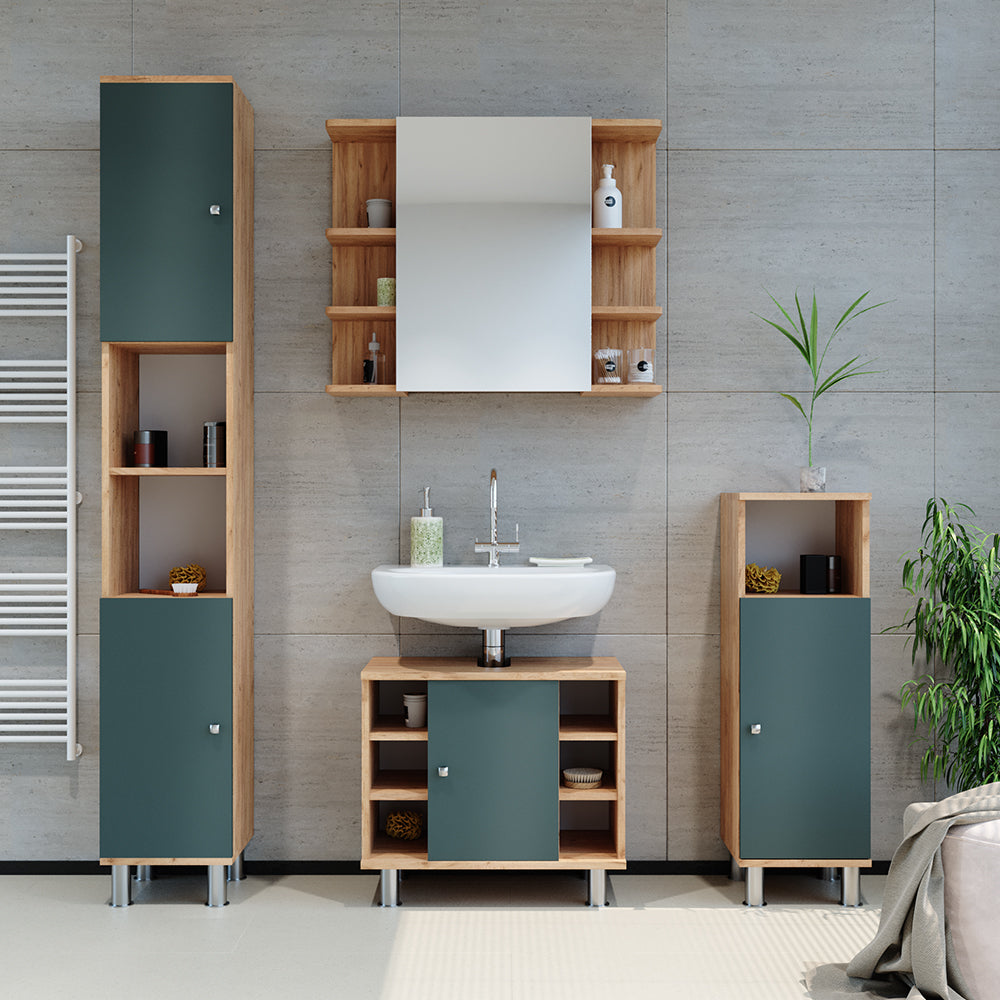 Vicco Set mobili bagno Verde 3 parti, con colonna