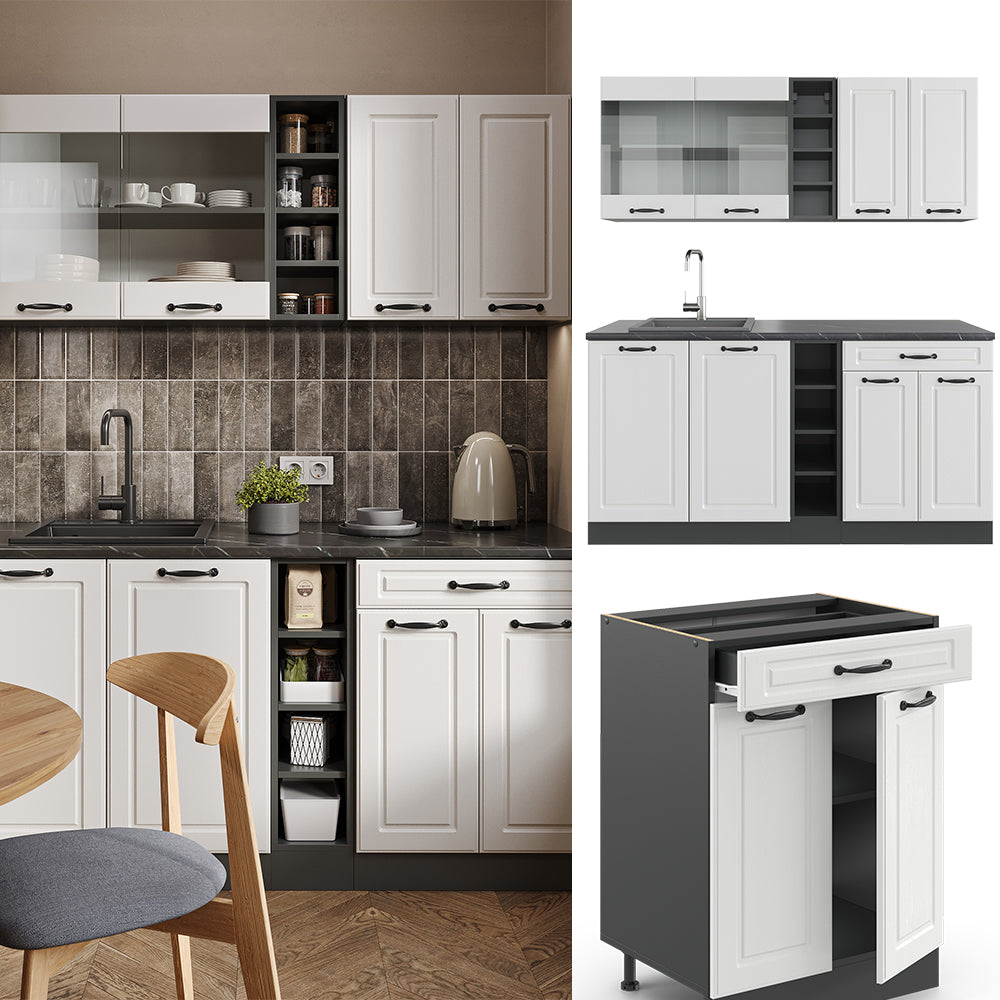 Vicco Cucina completa Bianco casa di campagna/antracite 160 cm , PL Marmo