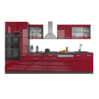 Vicco Cucina componibile Rosso lucido/antracite 350 cm con armadio alto, senza piano di lavoro