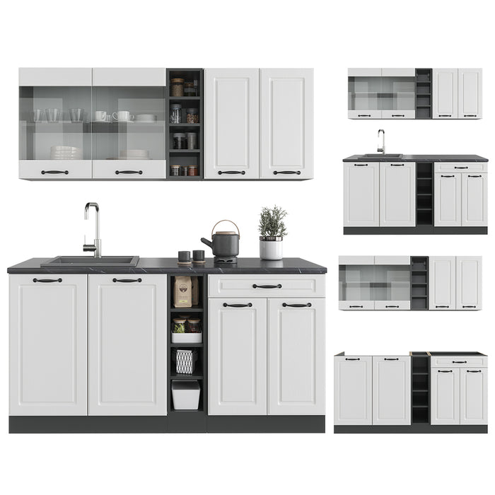 Vicco Cucina completa Bianco casa di campagna/antracite 160 cm , PL Marmo