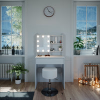 Vicco Tavolo da toeletta Bianco 70 cm con illuminazione LED e sgabello