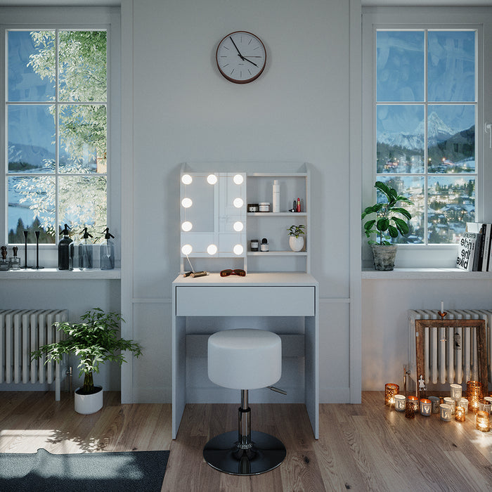 Vicco Tavolo da toeletta Bianco 70 cm con illuminazione LED e sgabello