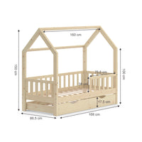 Vitalispa Letto montessori bambini Legno naturale 80x160 cm con letto per ospiti e materasso