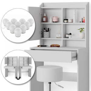 Vicco Tavolo da toeletta Bianco 70 cm con illuminazione LED e sgabello