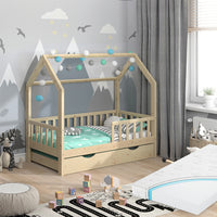 Vitalispa Letto montessori bambini Legno naturale 80x160 cm con letto per ospiti e materasso