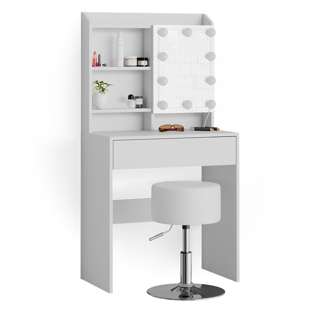 Vicco Tavolo da toeletta Bianco 70 cm con illuminazione LED e sgabello