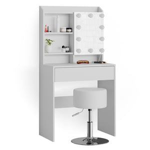 Vicco Tavolo da toeletta Bianco 70 cm con illuminazione LED e sgabello