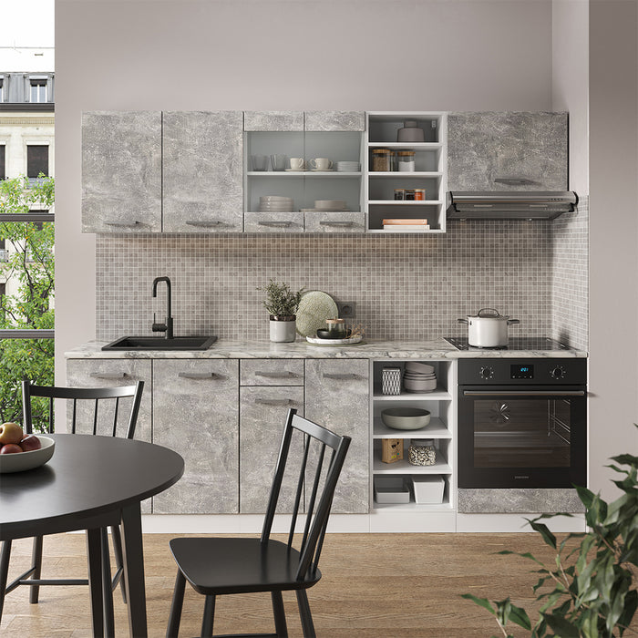 Vicco Cucina componibile Cemento/Bianco 240 cm , PL Rovere