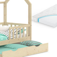 Vitalispa Letto montessori bambini Legno naturale 80x160 cm con letto per ospiti e materasso