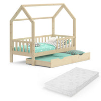 Vitalispa Letto montessori bambini Legno naturale 80x160 cm con letto per ospiti e materasso