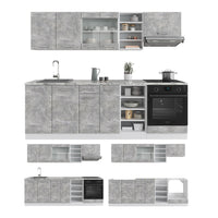 Vicco Cucina componibile Cemento/Bianco 240 cm senza piano di lavoro