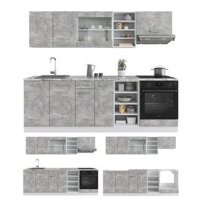 Vicco Cucina componibile Cemento/Bianco 240 cm , PL Rovere