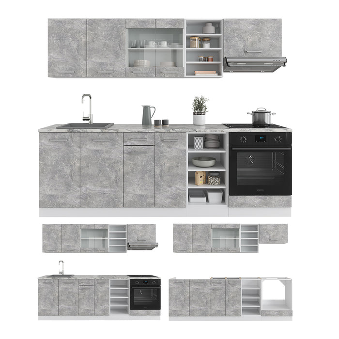 Vicco Cucina componibile Cemento/Bianco 240 cm , PL Rovere