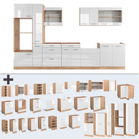 Vicco Angolo cottura Bianco lucido/oro power oak 350 cm con armadio alto, PL Rovere