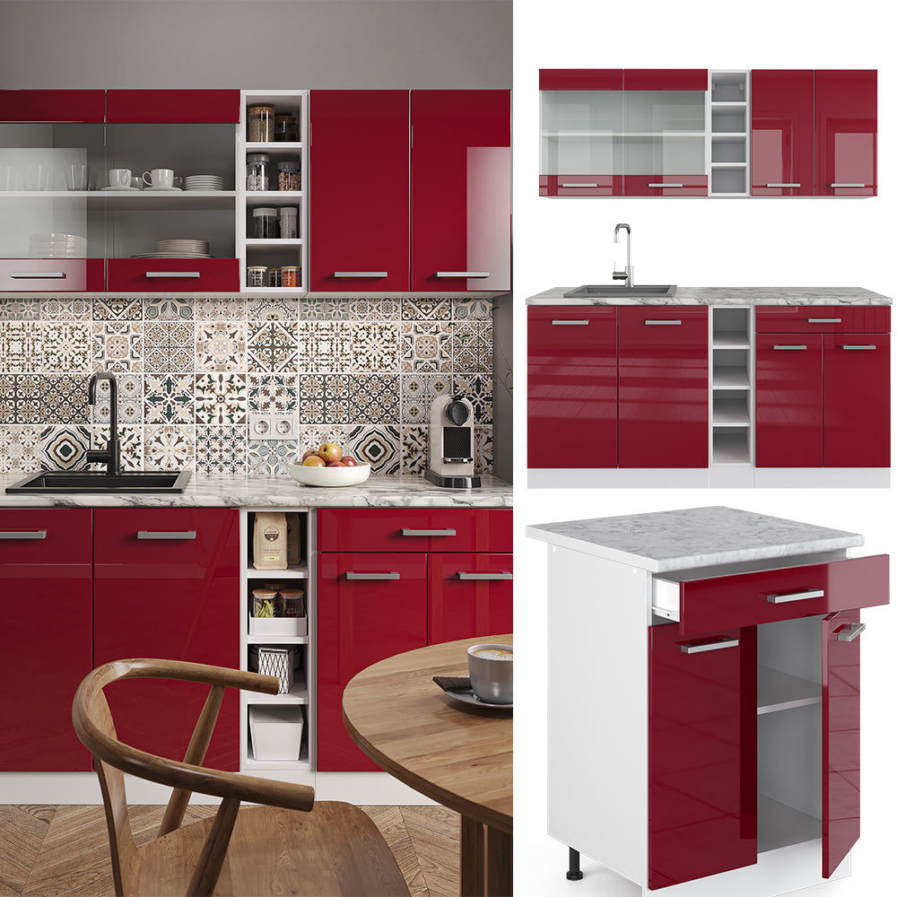 Vicco Cucina completa Rosso lucido/bianco 160 cm , PL Antracite