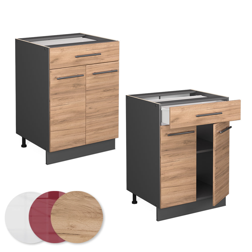 Vicco Mobiletto base per cucina Quercia dorata 60 cm con cassetto, senza piano di lavoro