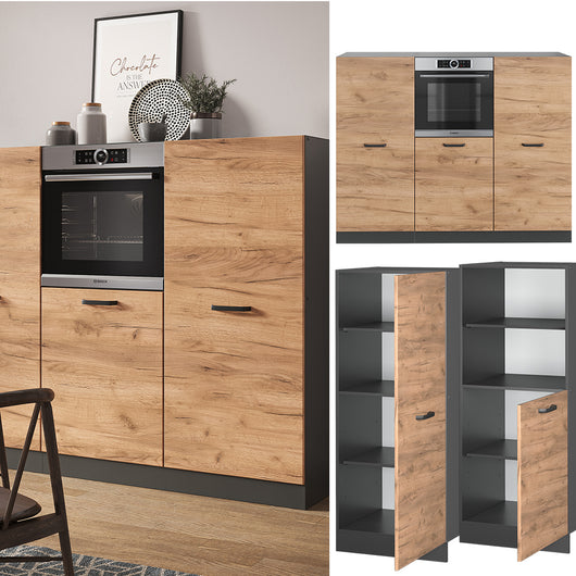 Vicco Cucine componibili piccole Quercia dorata/antracite 180 cm senza piano di lavoro