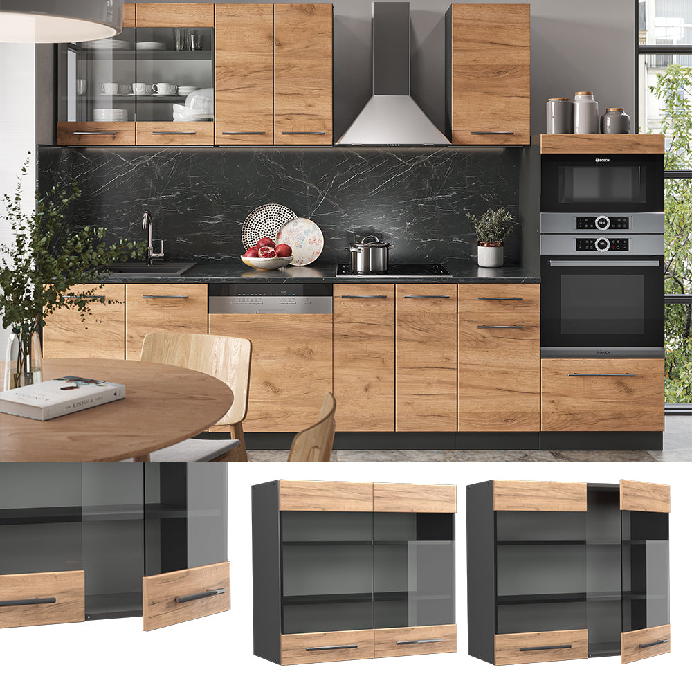 Vicco Mobile da cucina in vetro Quercia dorata 80 cm