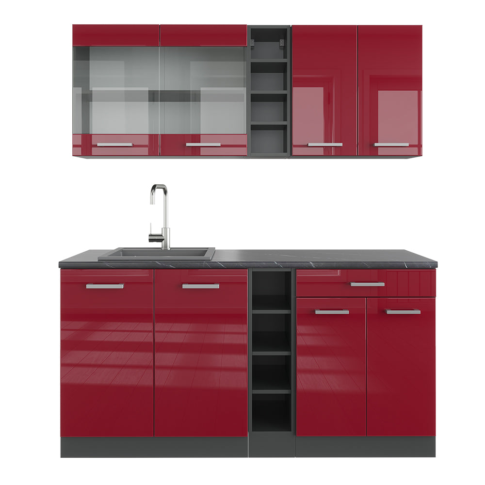 Vicco Cucina completa Rosso lucido/antracite 160 cm , PL Antracite