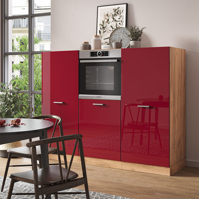 Vicco Cucine componibili piccole Rosso lucido/rovere dorato 180 cm senza piano di lavoro