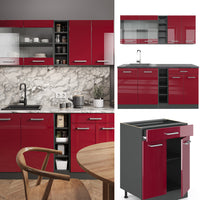 Vicco Cucina completa Rosso lucido/antracite 160 cm senza piano di lavoro