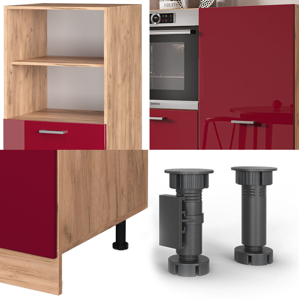 Vicco Cucine componibili piccole Rosso lucido/rovere dorato 180 cm senza piano di lavoro