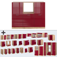Vicco Cucine componibili piccole Rosso lucido/rovere dorato 180 cm senza piano di lavoro