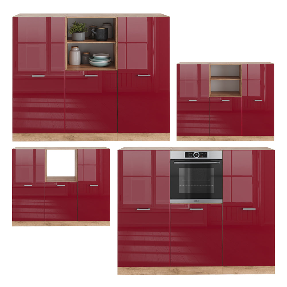 Vicco Cucine componibili piccole Rosso lucido/rovere dorato 180 cm senza piano di lavoro